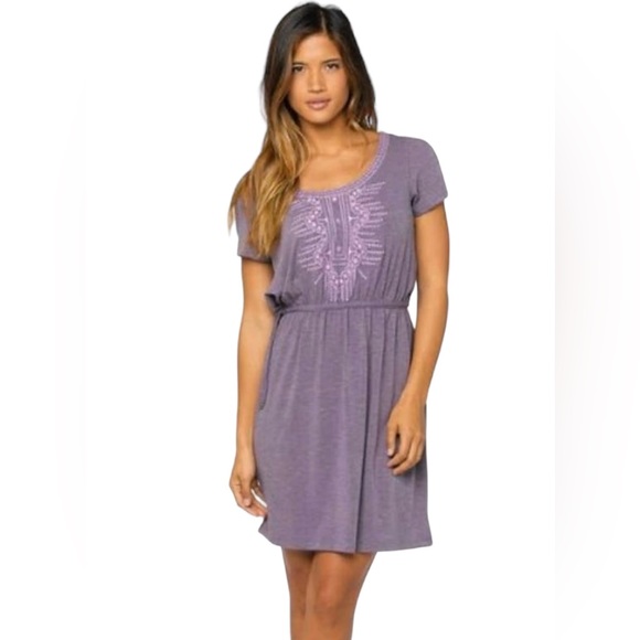 Prana Dresses & Skirts - PRANA Bess Purple Embroidered Short Sleeve Athletic Casual Dress Size S